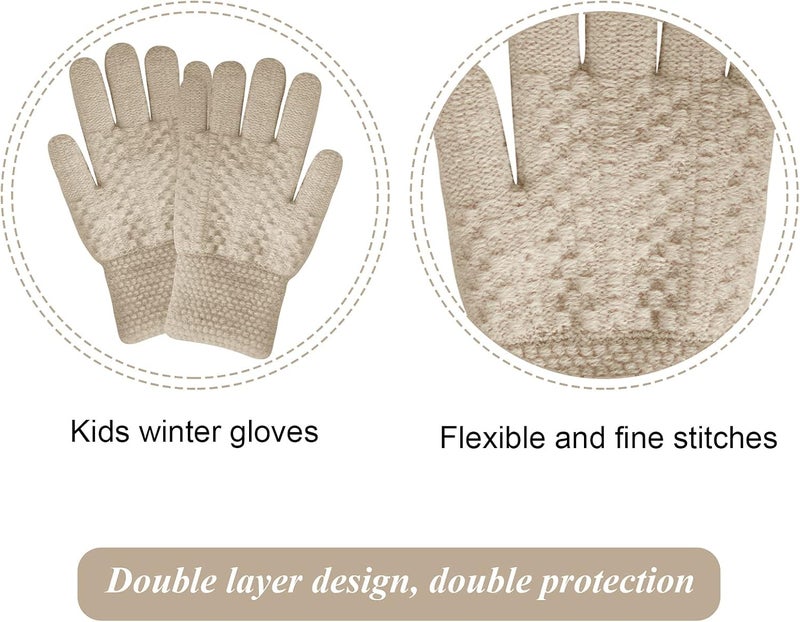 YSense 3 Pcs Kids Winter Beanie Hat Scarf Gloves Set Thick Knit Warm Fleece Fuzzy Lined Beanie Caps Mittens for Boys Girls - Image 5