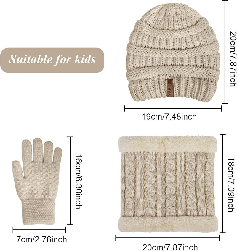 YSense 3 Pcs Kids Winter Beanie Hat Scarf Gloves Set Thick Knit Warm Fleece Fuzzy Lined Beanie Caps Mittens for Boys Girls - Image 2