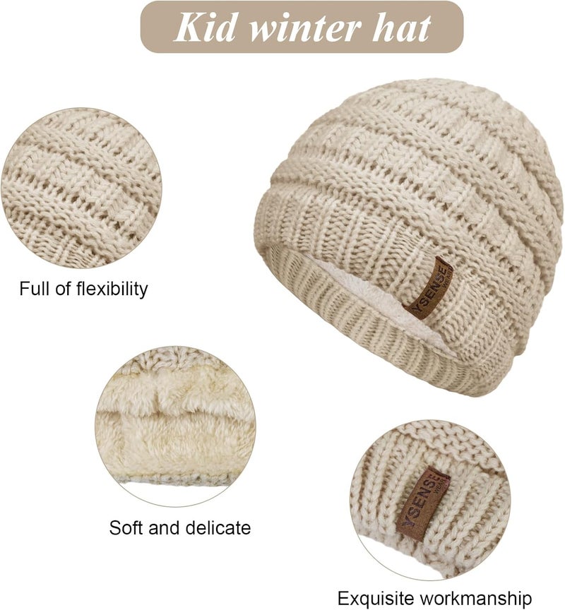 YSense 3 Pcs Kids Winter Beanie Hat Scarf Gloves Set Thick Knit Warm Fleece Fuzzy Lined Beanie Caps Mittens for Boys Girls - Image 3