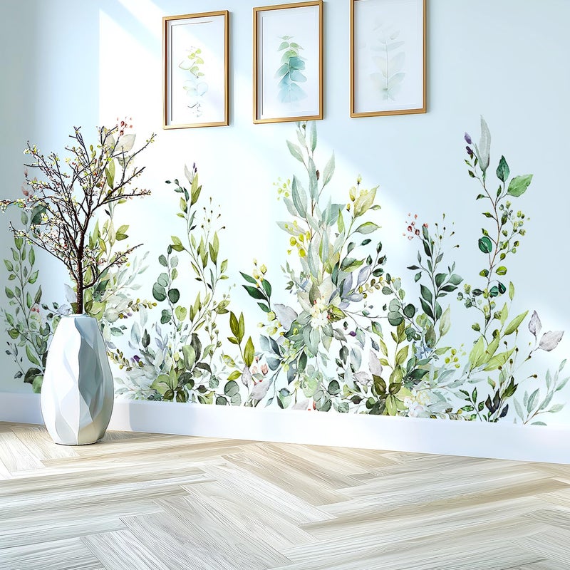 VePret Green Plants Leaves Wall Decals Peel and Stick, Large Floral Flowers Wall Stickers, Removable Vine Home Decor Art for Bedroom Living Room Classroom Office - Image 5