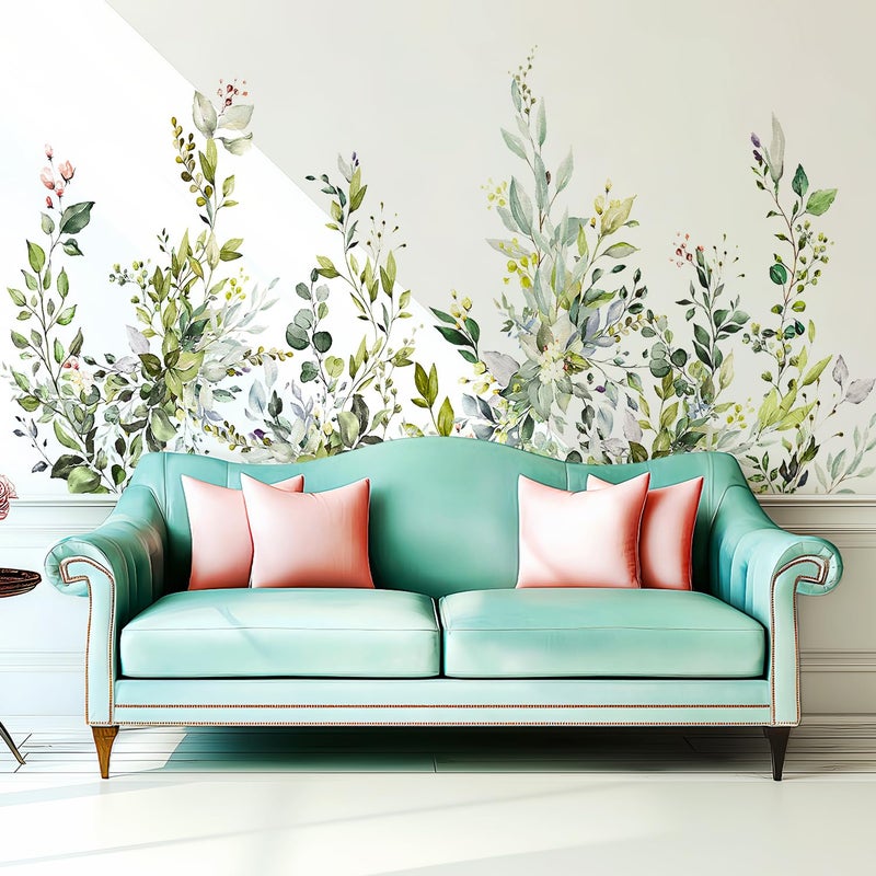 VePret Green Plants Leaves Wall Decals Peel and Stick, Large Floral Flowers Wall Stickers, Removable Vine Home Decor Art for Bedroom Living Room Classroom Office - Image 3