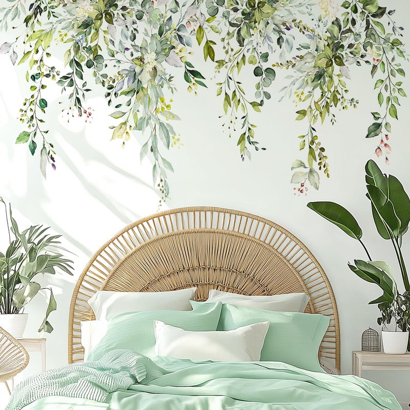 VePret Green Plants Leaves Wall Decals Peel and Stick, Large Floral Flowers Wall Stickers, Removable Vine Home Decor Art for Bedroom Living Room Classroom Office - Image 4