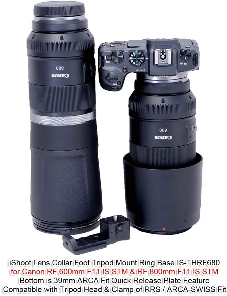 آي شوت قاعدة دعم حلقة تثبيت عدسة iShoot متوافقة مع كاميرات Canon RF 600mm F11 (STM) و RF 800mm F11 (STM)، مزودة بحامل عدسات ولوحة إطلاق سريع من نوع Arca-Swiss. - Image 5