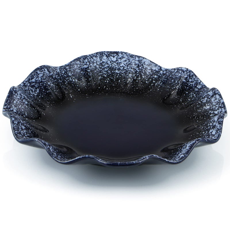 Sanbege Ceramic Decorative Dish 10 Centerpiece Decor Tray Jewelry Holder Plate with Ruffle Edge for Entryway Kitchen Bedroom Living Room Decoration Blue