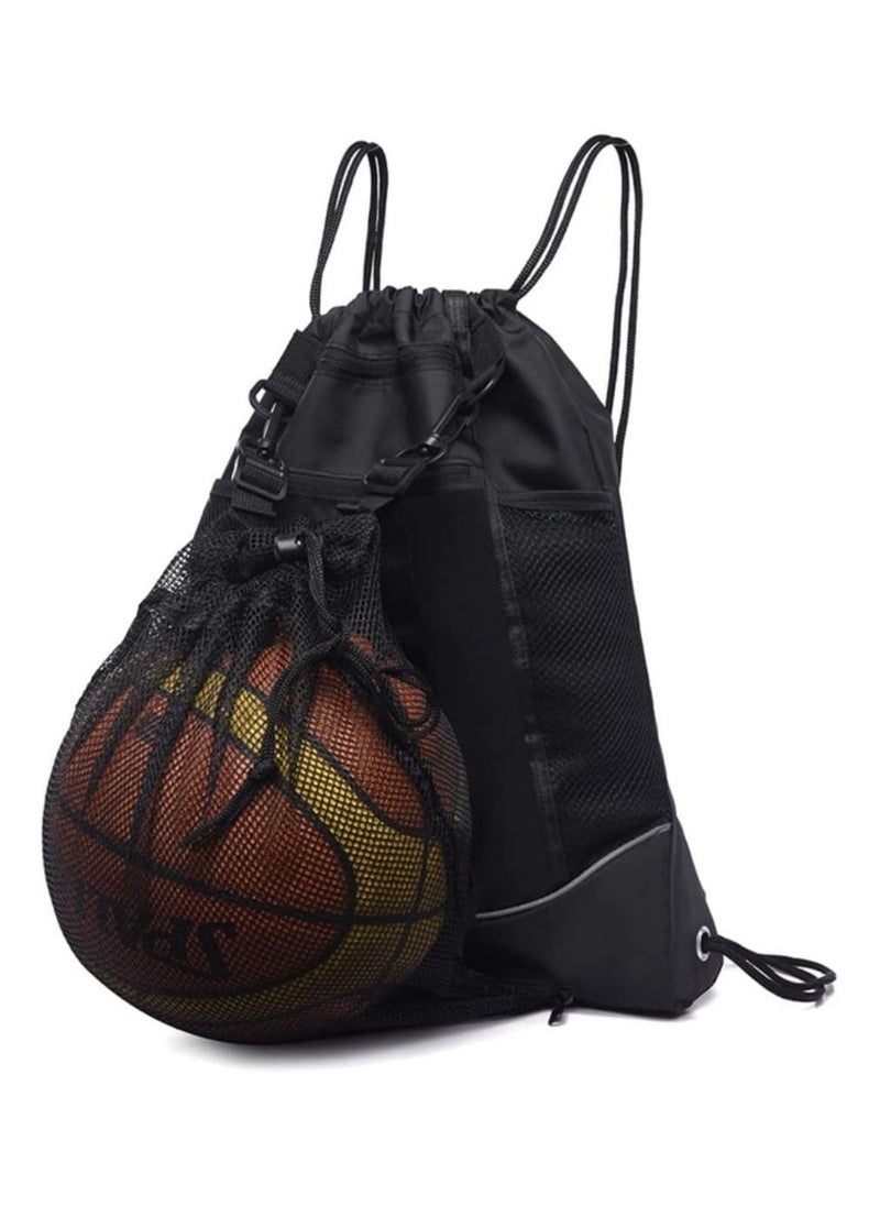 Y&D - Black Drawstring pocket backpack men's and women's outdoor travel sports basketball football swimming cycling bag - Image 1