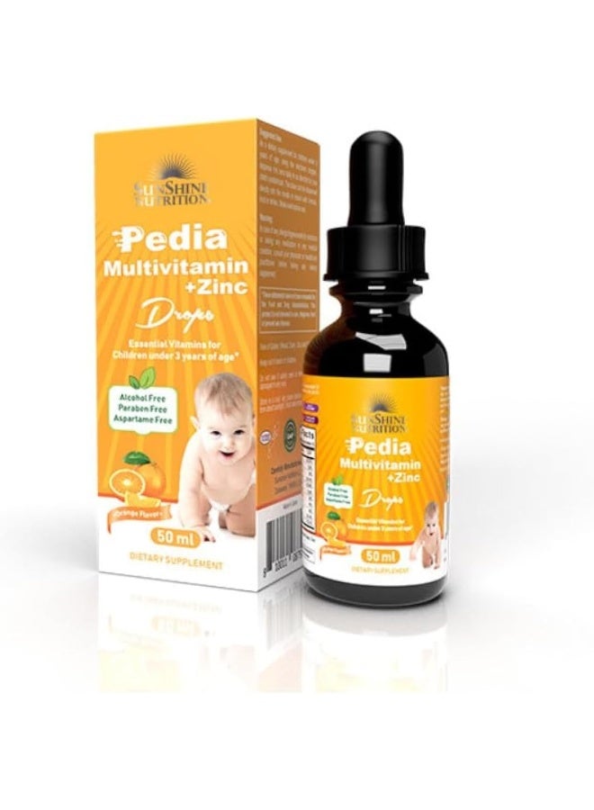 SUNSHINE NUTRITION Pedia Multivitamins + Zinc Drops 50ml | Essential Vitamin For Children Under 3 Years | Vegetaria, Paraben Free, No Artificial Sweeteners & Colors, 1.69 fl oz - Image 1