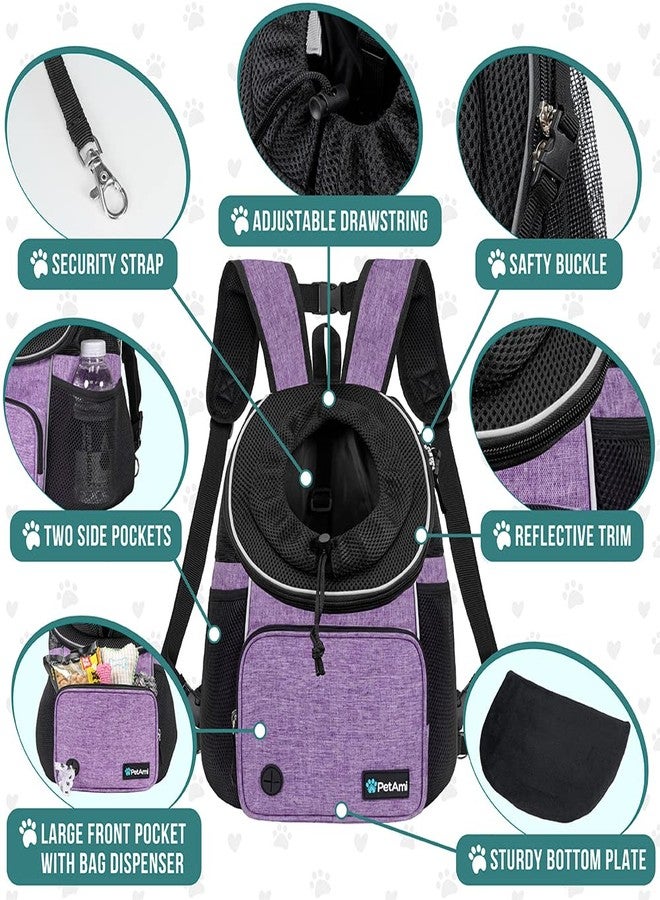 PetAmi Adjustable Cat & Dog Chest Carrier Backpack, Ventilated for Hiking & Camping, Max 10 lbs, Purple - Image 4