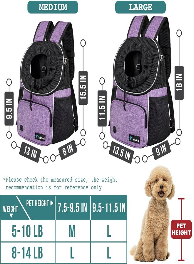 PetAmi Adjustable Cat & Dog Chest Carrier Backpack, Ventilated for Hiking & Camping, Max 10 lbs, Purple - Image 2
