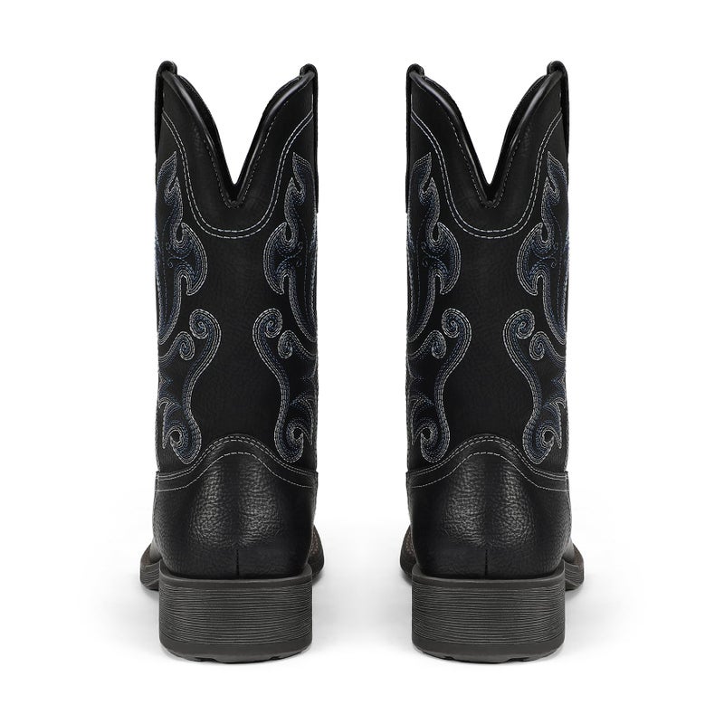 TruVeld Men's Western Cowboy Boots with Embroidered Design - Comfortable Square Toe, Durable Wide Toe, Stylish Western Boots for All-Day Wear - Image 5