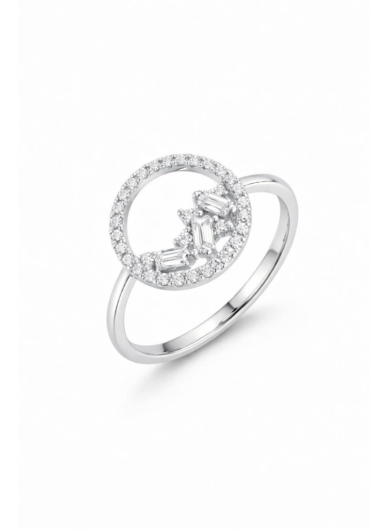 Fine Silver 925 Sterling Silver Women's Open Circle Ring with Baguette Cubic Zirconia - Image 1