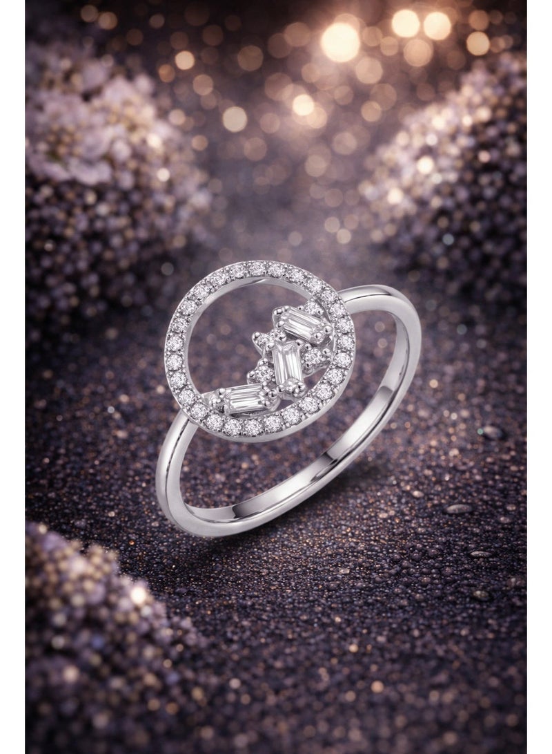 Fine Silver 925 Sterling Silver Women's Open Circle Ring with Baguette Cubic Zirconia - Image 2
