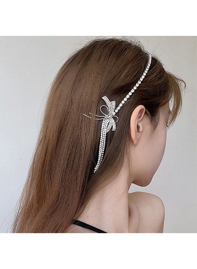 Wiwpar Rhinestone Tassel Headband For Women Girls Sparkly Rhinestone Fake Earrings Hair Chain Hair Hoop Wedding Hair Band Bridal Party Hair Accessories (Style 4) - Image 1