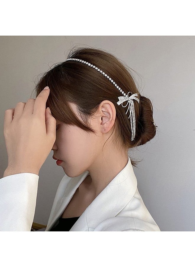 Wiwpar Rhinestone Tassel Headband For Women Girls Sparkly Rhinestone Fake Earrings Hair Chain Hair Hoop Wedding Hair Band Bridal Party Hair Accessories (Style 4) - Image 2