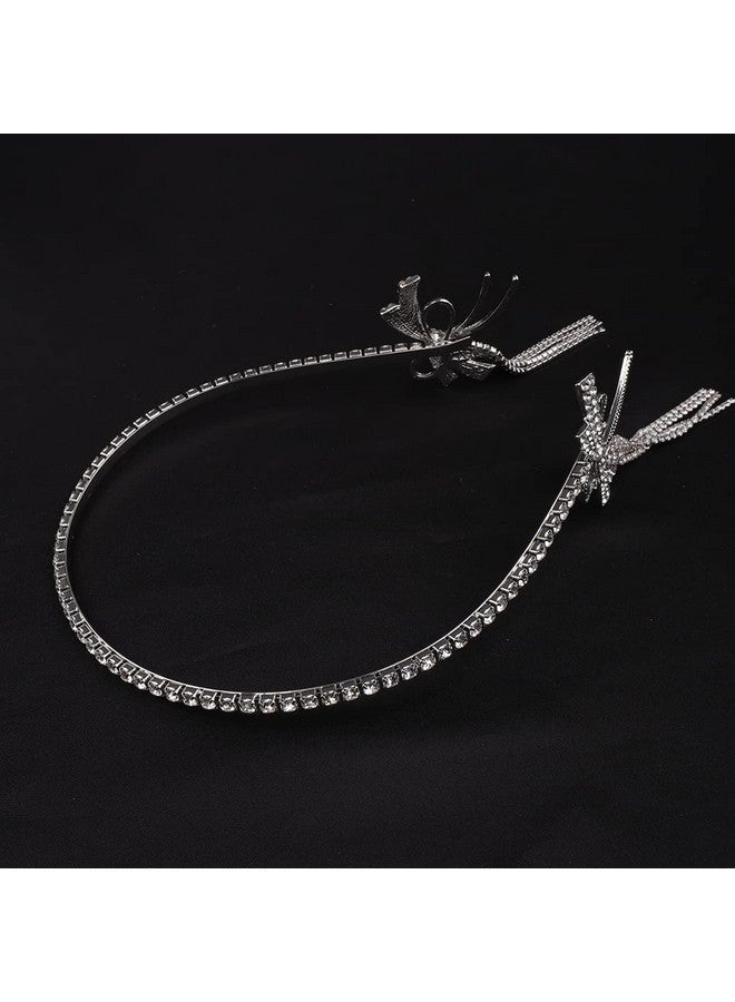 Wiwpar Rhinestone Tassel Headband For Women Girls Sparkly Rhinestone Fake Earrings Hair Chain Hair Hoop Wedding Hair Band Bridal Party Hair Accessories (Style 4) - Image 4