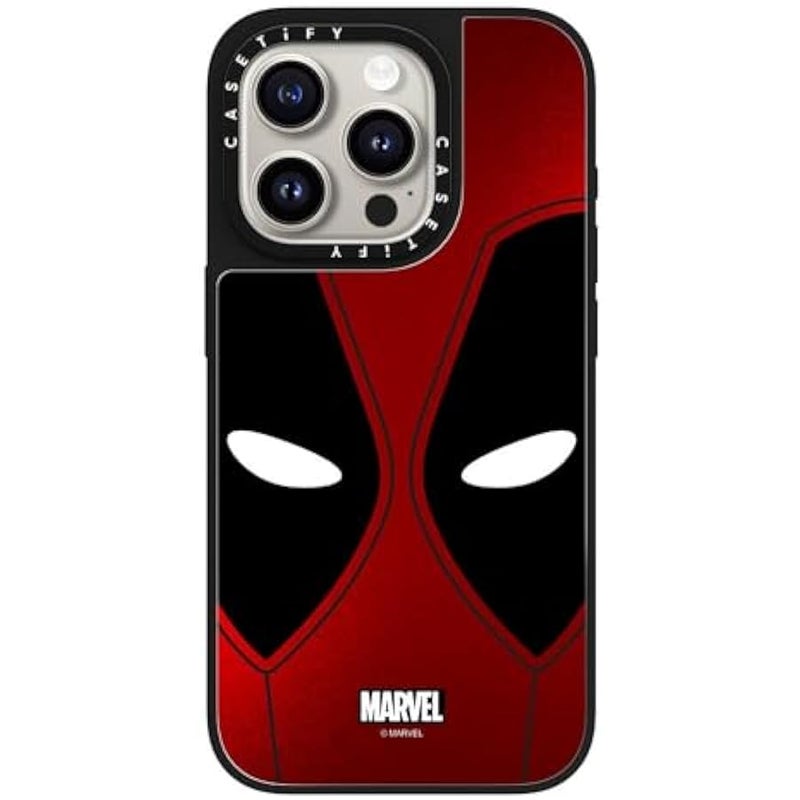 كاستيفي كاسيتي حافظة ميرور ايفون 15 برو 【ديدبول وولفيرين كو-لاب / حماية من السقوط بطول 5 أقدام/ماج سيف】 - حافظة قناع ديدبول - فضي على اسود - Image 1