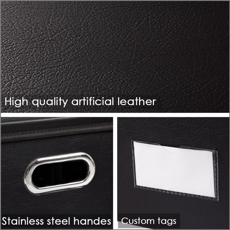 PRANDOM Large Stackable Storage Boxes with Lids [5-Pack] Leather Fabric Foldable Storage Bins Organizer Containers Baskets Cubes with Cover for Bedroom Closet Office Nursery Black(17.7x11.8x11.8) - Image 4