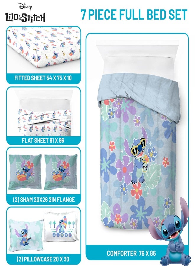 Jay Franco مجموعة لحاف كاملة الحجم من جاي فرانكو ديزني ليلو وستيتش - 7 قطع تشمل مجموعة ملاءات وأغطية وسائد - أغطية سرير استوائية فائقة النعومة - Image 3