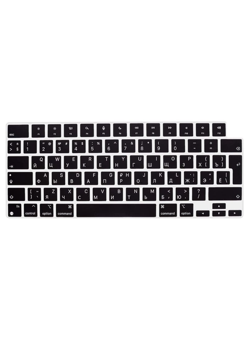 AMM EU Version Russian English Silicone Keyboard Cover Compatible with MacBook Air 15.3" & 13.6" 2023 Model A2941/A2681 & Compatible with MacBook Pro 14.2" & 16.2" M2/M1 A2442, A2779/A2485, A2780" Black  - Image 1