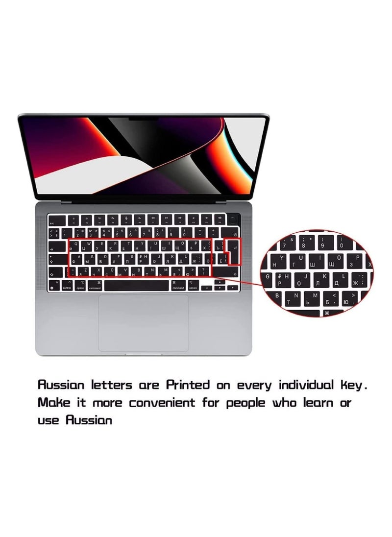 AMM EU Version Russian English Silicone Keyboard Cover Compatible with MacBook Air 15.3" & 13.6" 2023 Model A2941/A2681 & Compatible with MacBook Pro 14.2" & 16.2" M2/M1 A2442, A2779/A2485, A2780" Black  - Image 3