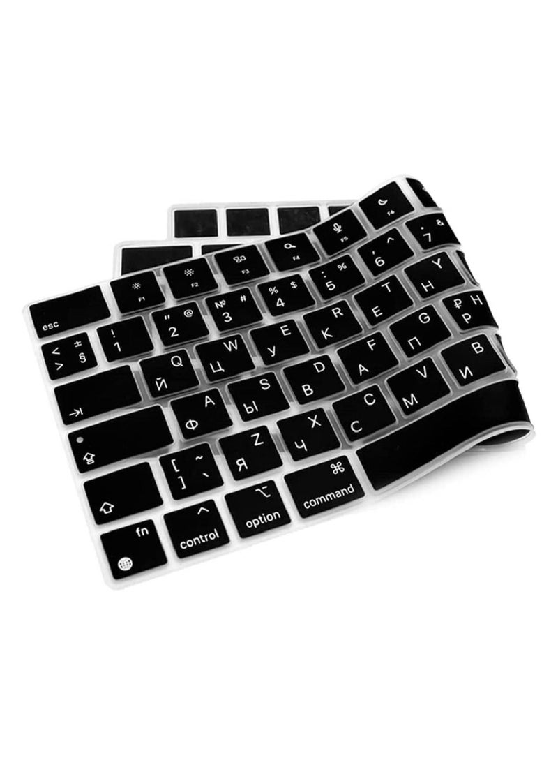 AMM EU Version Russian English Silicone Keyboard Cover Compatible with MacBook Air 15.3" & 13.6" 2023 Model A2941/A2681 & Compatible with MacBook Pro 14.2" & 16.2" M2/M1 A2442, A2779/A2485, A2780" Black  - Image 4