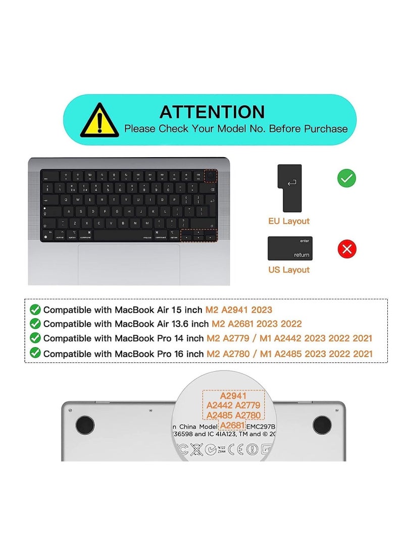 AMM EU Version Russian English Silicone Keyboard Cover Compatible with MacBook Air 15.3" & 13.6" 2023 Model A2941/A2681 & Compatible with MacBook Pro 14.2" & 16.2" M2/M1 A2442, A2779/A2485, A2780" Black  - Image 2