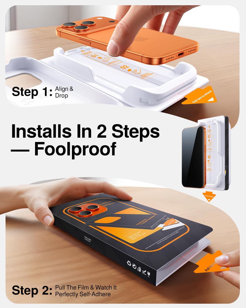 SMARTDEVIL 2 Pack Tempered Glass for iPhone 17 Pro Privacy Screen Protector, Military-Grade Shatterproof Protection, 9H Hardness, Anti-Spy Privacy Film, Fast & Easy Installation, Case Friendly Design - Image 4