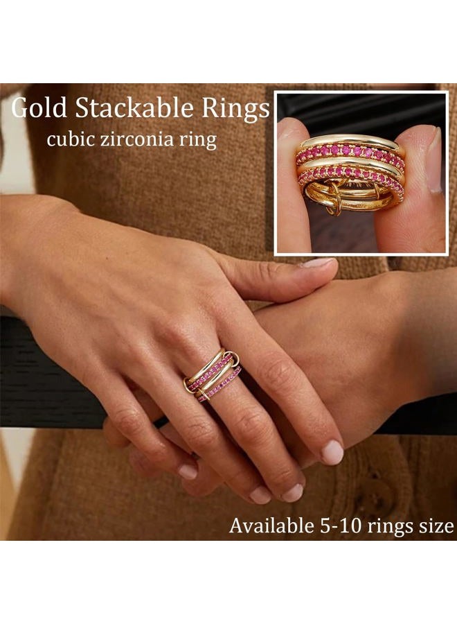 COLOYAN Stackable Rings for Women Non Tarnish, Dainty Cubic Zirconia Multi Ring 18K Gold Plated, Statement Rings Stacking Rings Jewelry, 7, Copper, No Gemstone - Image 4