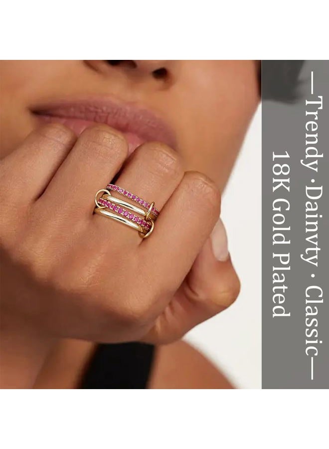COLOYAN Stackable Rings for Women Non Tarnish, Dainty Cubic Zirconia Multi Ring 18K Gold Plated, Statement Rings Stacking Rings Jewelry, 7, Copper, No Gemstone - Image 3