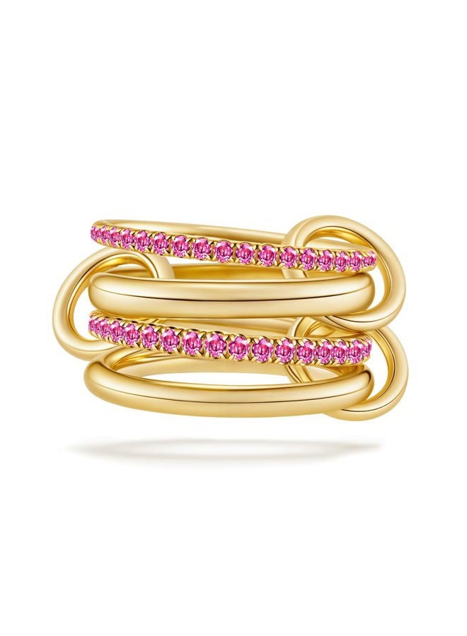 COLOYAN Stackable Rings for Women Non Tarnish, Dainty Cubic Zirconia Multi Ring 18K Gold Plated, Statement Rings Stacking Rings Jewelry, 7, Copper, No Gemstone - Image 1