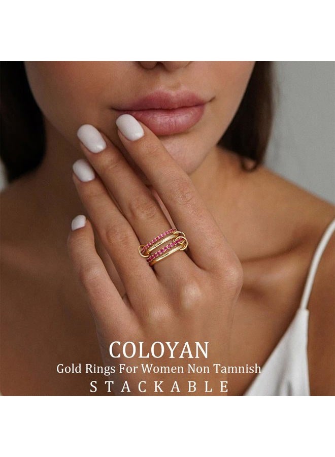 COLOYAN Stackable Rings for Women Non Tarnish, Dainty Cubic Zirconia Multi Ring 18K Gold Plated, Statement Rings Stacking Rings Jewelry, 7, Copper, No Gemstone - Image 2
