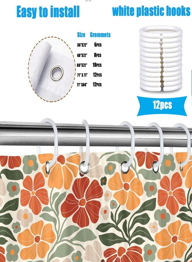 Hajmsug Orange Boho Flower Shower Curtain Cute Colorful Sage Linen Abstract Shower Curtain Set Retro Floral Plants Spring Funky Wildflower Fabric Cloth Bathroom Decor Set with 12 Hooks 71X71 Inch - Image 5