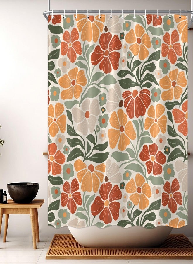 Hajmsug Orange Boho Flower Shower Curtain Cute Colorful Sage Linen Abstract Shower Curtain Set Retro Floral Plants Spring Funky Wildflower Fabric Cloth Bathroom Decor Set with 12 Hooks 71X71 Inch - Image 4