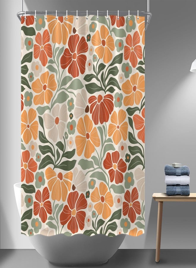 Hajmsug Orange Boho Flower Shower Curtain Cute Colorful Sage Linen Abstract Shower Curtain Set Retro Floral Plants Spring Funky Wildflower Fabric Cloth Bathroom Decor Set with 12 Hooks 71X71 Inch - Image 3