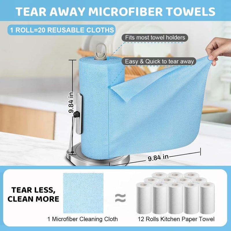HASTHIP ® 20pcs Microfiber Kitchen Dish Cloths, 25x25cm, Super Absorbent and Quick-Drying Cleaning Towels Reusable Micro Textured Pre-cut Dish Towel for Dishes, Countertops, and Surfaces-Blue - Image 2