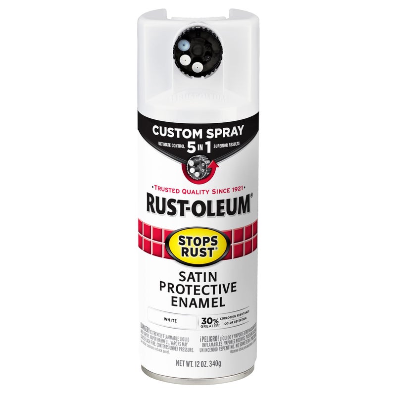 Rust-Oleum 376870 Stops Rust Custom Spray 5-in-1 Spray Paint, 12 oz, Satin White - Image 1