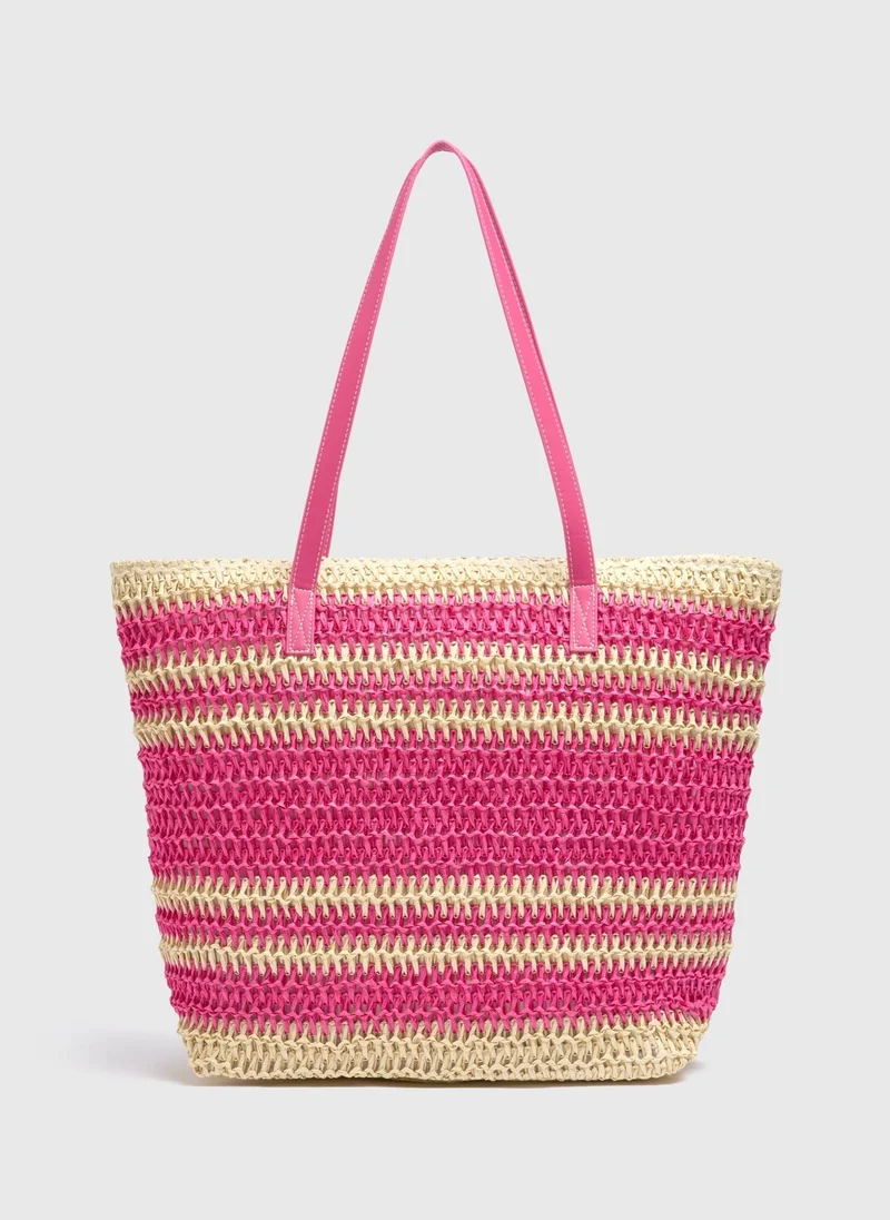 Matalan Pink Straw Beach Bag
