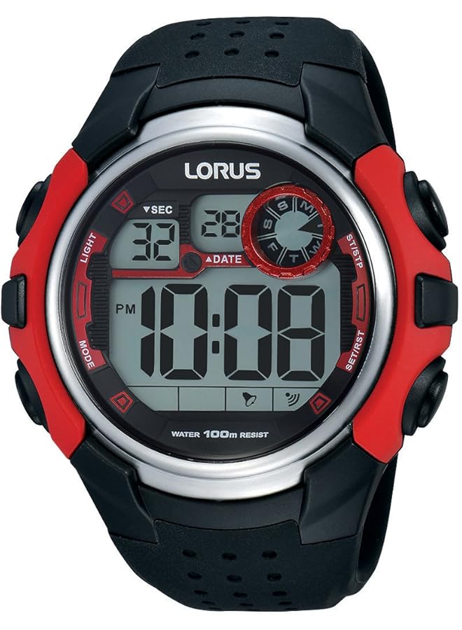 لوراس ساعة كرونوغراف رقمية مقاومة للماء حتى عمق 100 متر للرجال R2393Kx9، باللونين الأسود والأحمر
