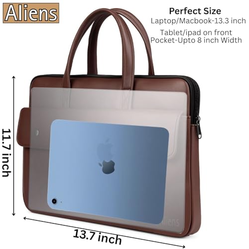Aliens 13.3" Premium Vegan Leather Laptop Sleeve/Case Cover Bag, Padded Laptop Compartment Office Handbag for MacBook air/pro, Dell, Lenovo, Acer, Asus, Notebook, Tablet, ipad-BRW - Image 3