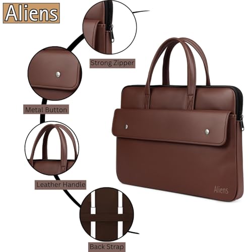Aliens 13.3" Premium Vegan Leather Laptop Sleeve/Case Cover Bag, Padded Laptop Compartment Office Handbag for MacBook air/pro, Dell, Lenovo, Acer, Asus, Notebook, Tablet, ipad-BRW - Image 2