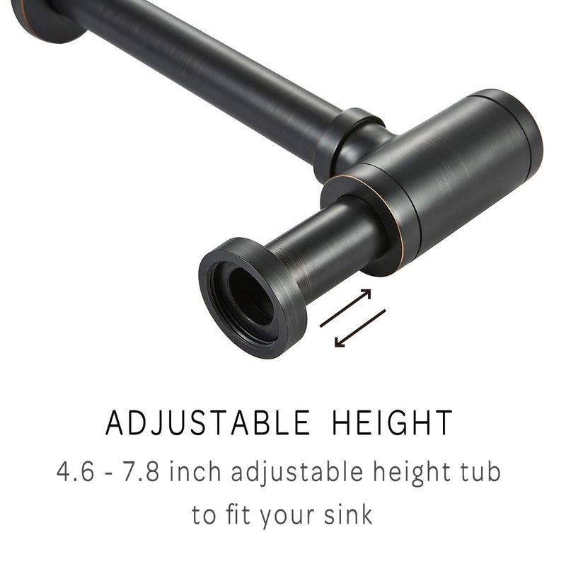 orhemus Brass Round Bottle P Trap, Basin Sink Waste Trap Drain Tube Kit Adjustable Height, Oil Rubbed Bronze Finished - Image 4