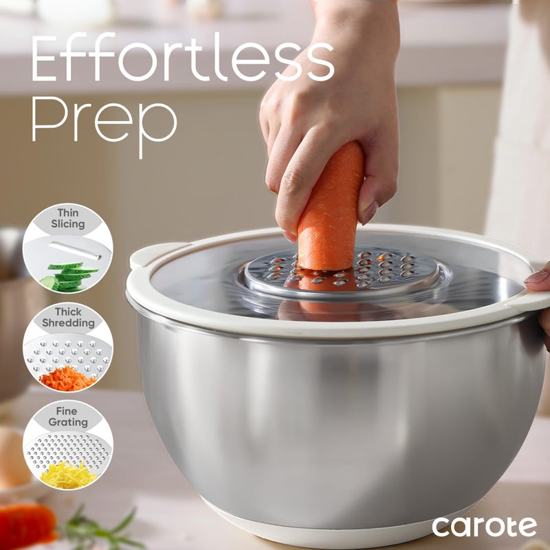 CAROTE Stainless Steel Mixing Bowls with Lids Set,12 Pcs Nesting Bowls Clear Airtight Lids 3 Grater Attachments,Non-Slip Bottoms & Measurement Marks Mixing Bowls,Size 5,3,2,1.5,1QT - Image 4