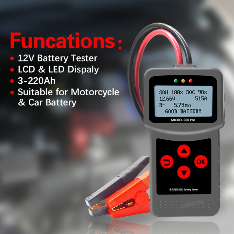 Automotive Diagnostic Tool 12-Voltage Car Motorcycle Battery Tester - LED Light Indicator Alternator Status Checker with Color Screen for Vehicle System Diagnosis - Image 3