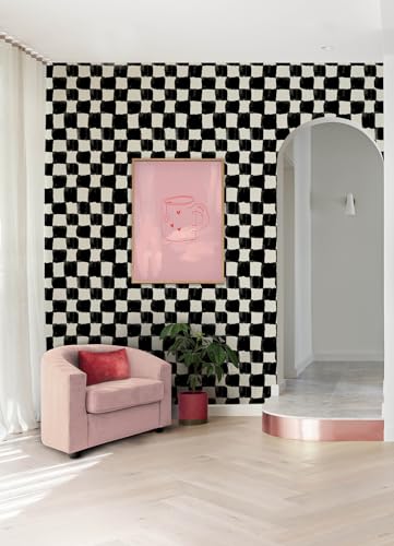 Mr. Kate Mr Kate RoomMates Tess Watercolor Soft Black Checker Peel and Stick Wallpaper Vinyl 205in x 18ft - Image 3