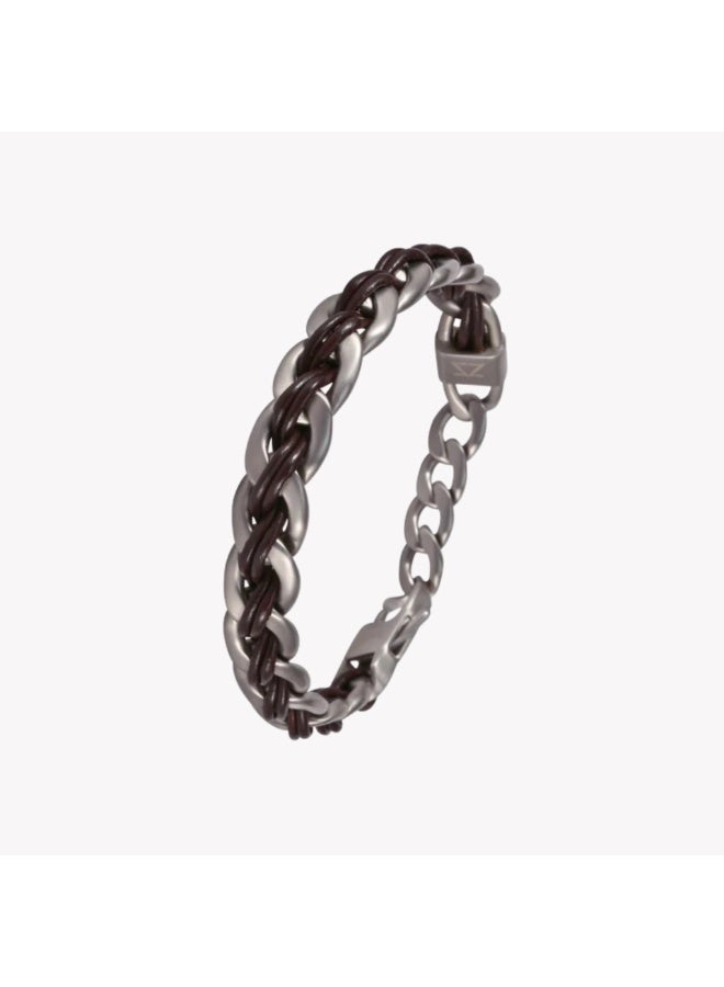 Zink Men's Silver & Brown Stainless Steel & Leather Bracelet | Zjbc008slbw - Image 1