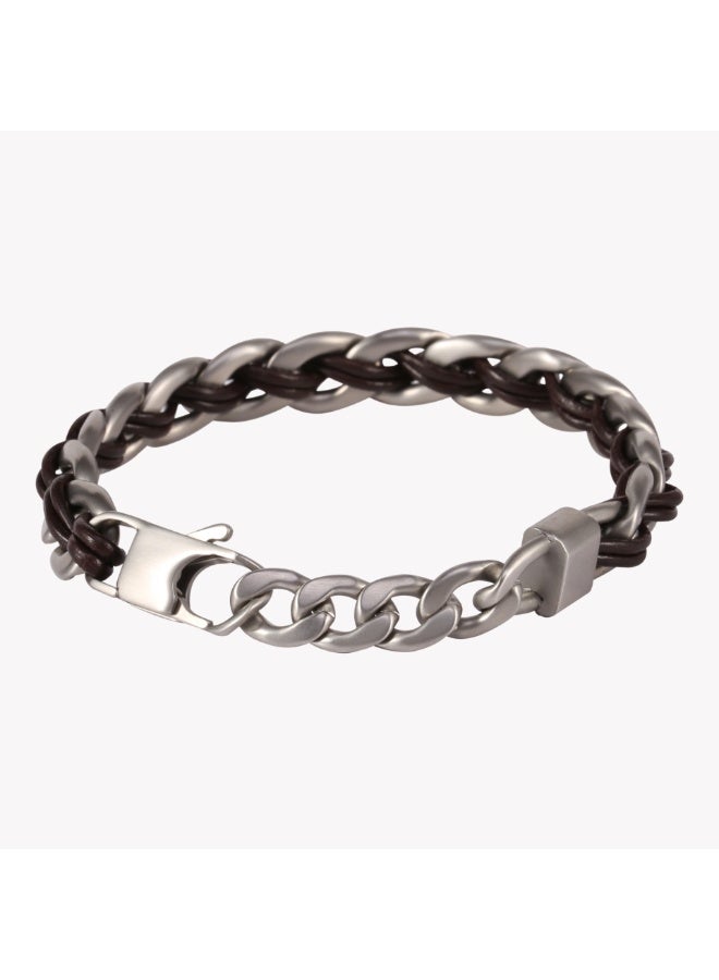 Zink Men's Silver & Brown Stainless Steel & Leather Bracelet | Zjbc008slbw - Image 3