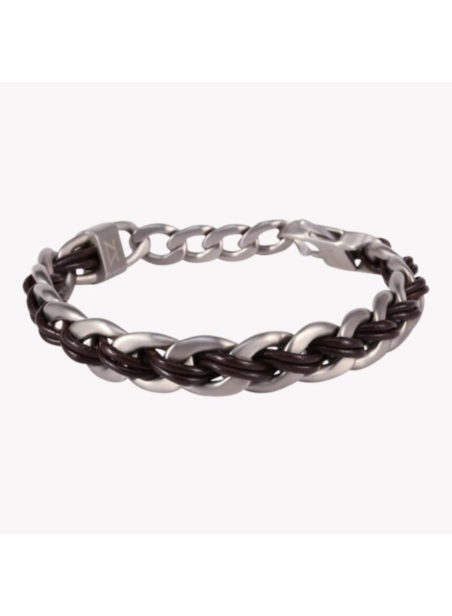 Zink Men's Silver & Brown Stainless Steel & Leather Bracelet | Zjbc008slbw - Image 2