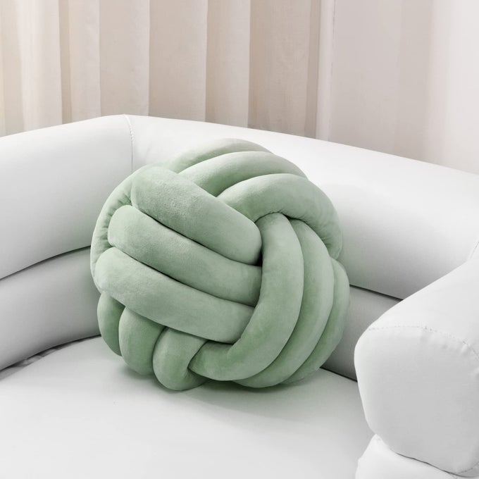 SOFT KNOT BALL PILLOWSROUND THROW PILLOW CUSHION HOME DECORATION PLUSH PILLOWTHROW KNOTTED PILLOW HANDMADE ROUND PLUSH PILLOW106INCHESGREEN