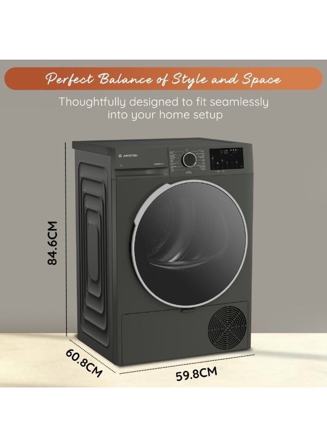 Ariston 10 KG Heat Pump Tumble Dryer, A++ Energy Efficient Dryer, Sensor Controlled Drying, ProSmart Inverter Motor, Steam Cure, 15 Drying Programs, Manhattan Gray - ARDH103DMME 10 kg ARDH103DMME Manhattan Grey - Image 3