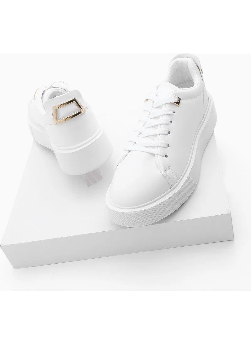 مارجين Margin Women's Sneaker Thick Sole Gold Buckle Detailed Lace Up Sports Shoes Rofke