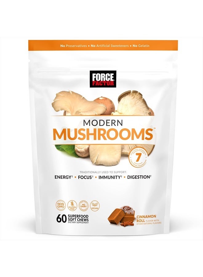 FORCE FACTOR Modern Mushrooms Soft Chews, Mushroom Supplement with Lions Mane, Turkey Tail, & Cordyceps to Support Energy, Focus, Immunity, & Digestion, Cinnamon Roll, 60 Soft Chews - Image 1
